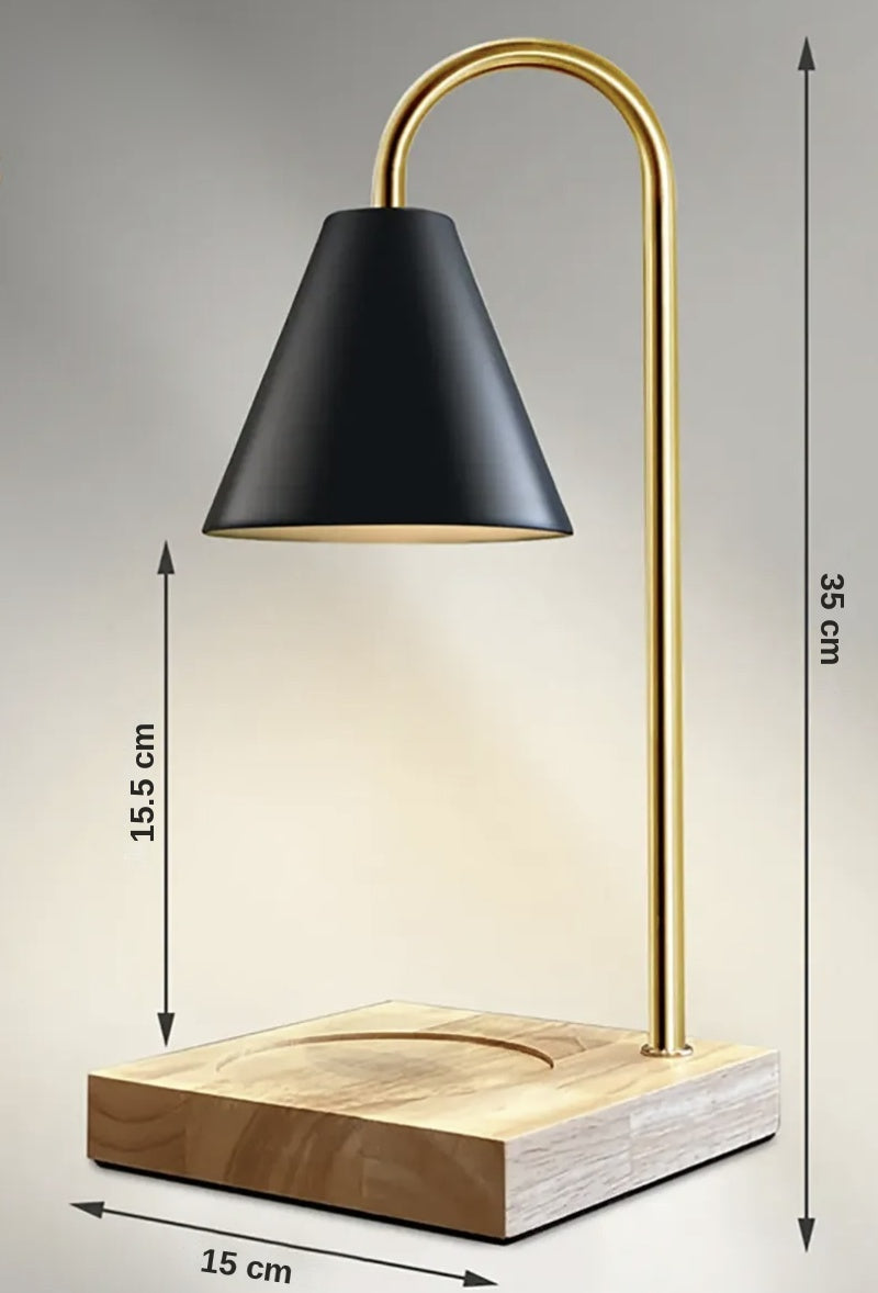 Medidas de la lámpara derretidora: 35 cm de alto, 15 cm de base, 15.5 cm para la vela