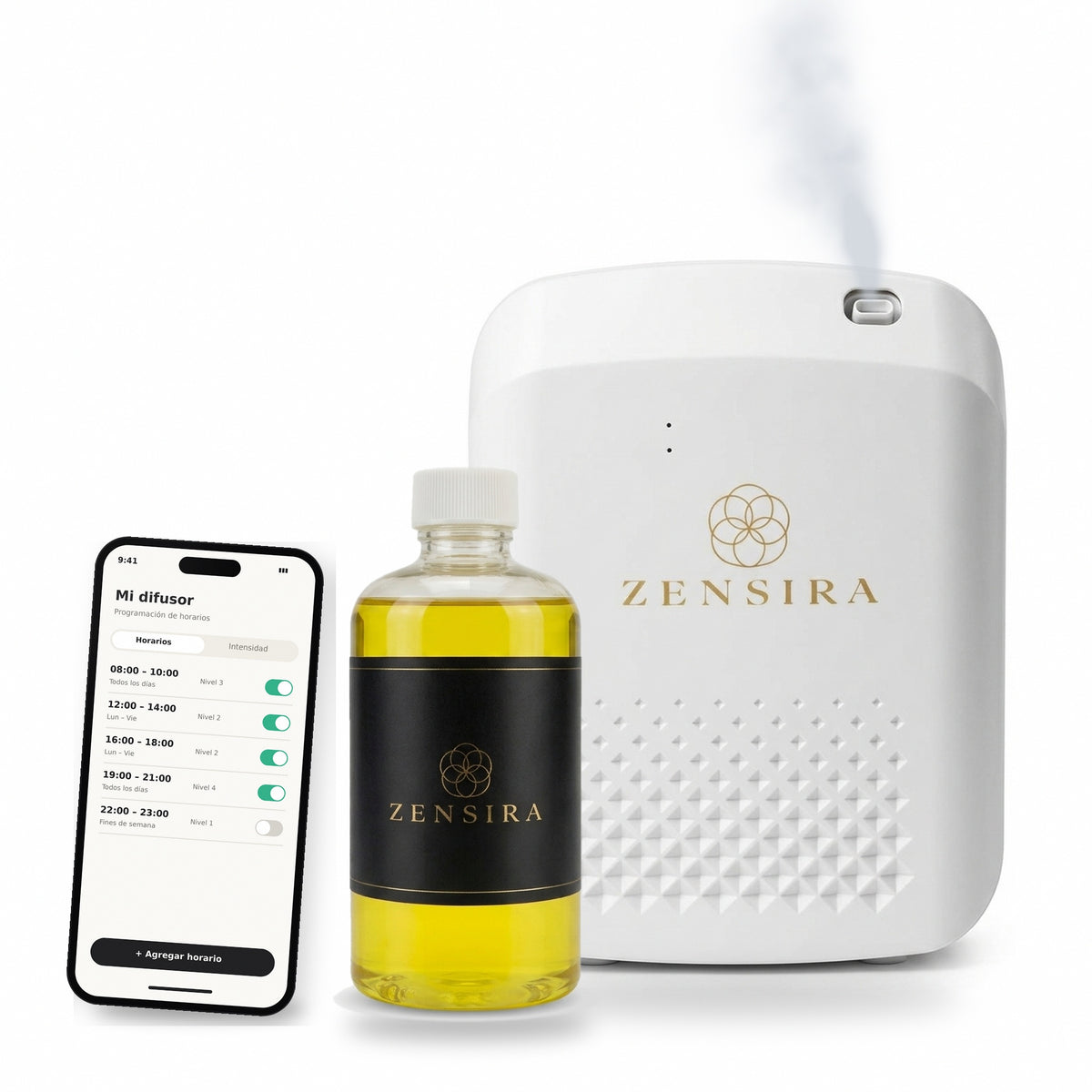 Kit Difusor Eléctrico Zensira con aceite 250 ml y app para programar horarios